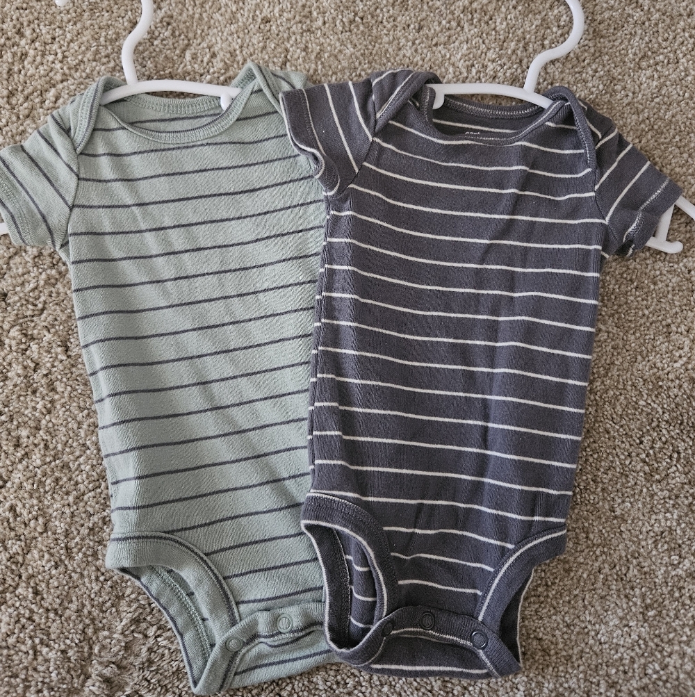 Carter's Mint and Charcoal Striped Bodysuit Duo